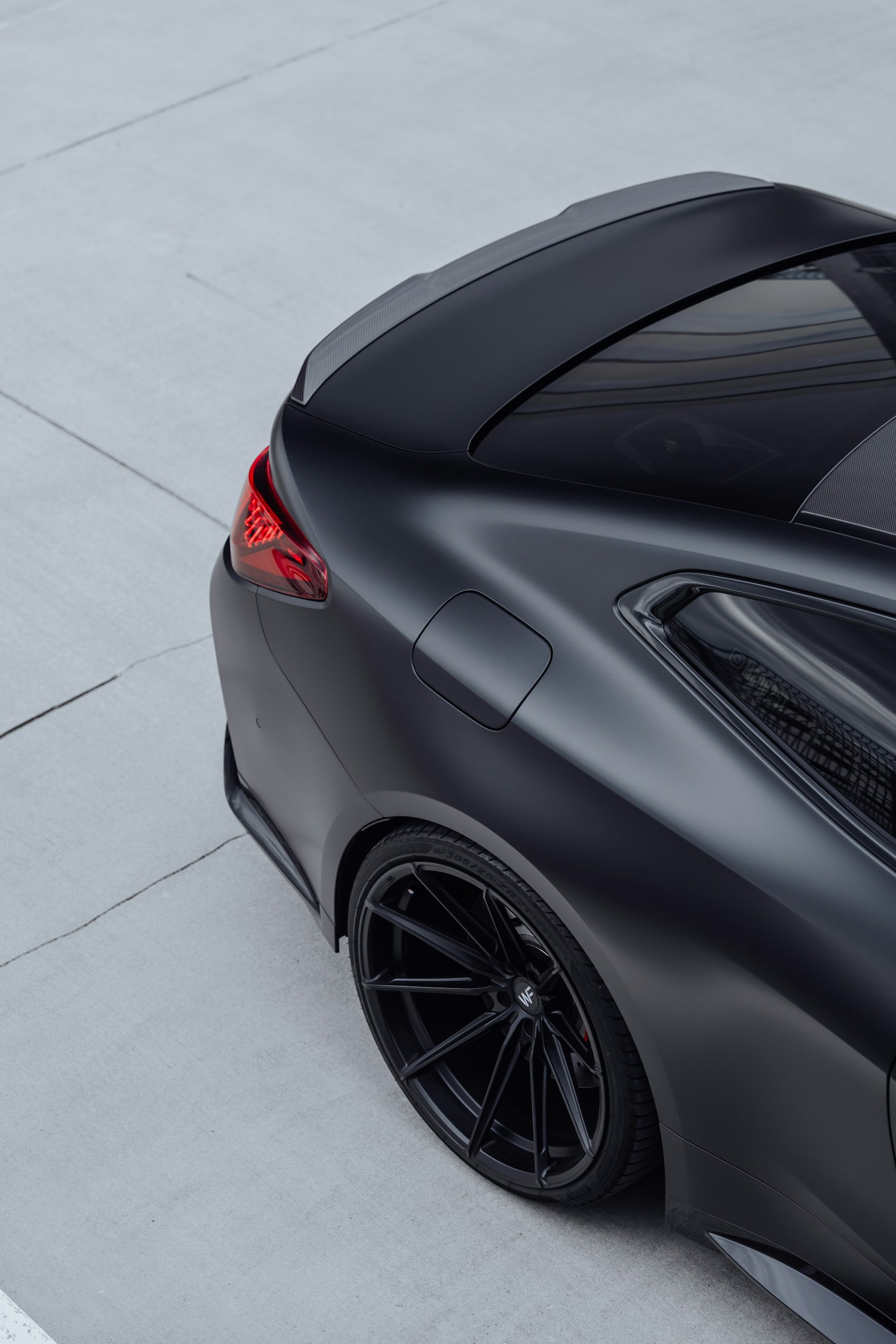 Matte black vehicle bodywork detail
